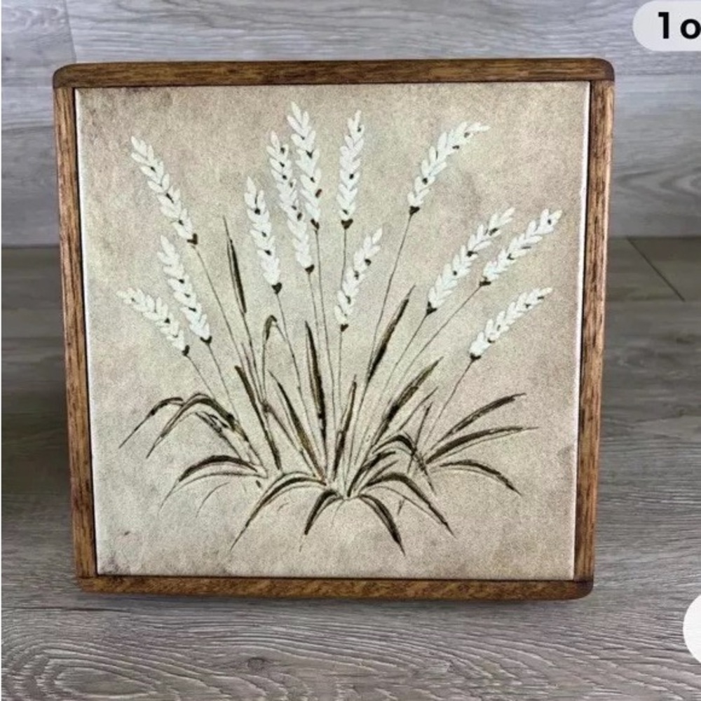 VTG Ceramic Glazed Tile Trivet with Floral Design